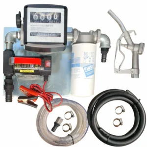 40lt – 12v Diesel pump kit with water absorbent filter – Fully assembled on wall-mount plate xe2x80x94 product photo