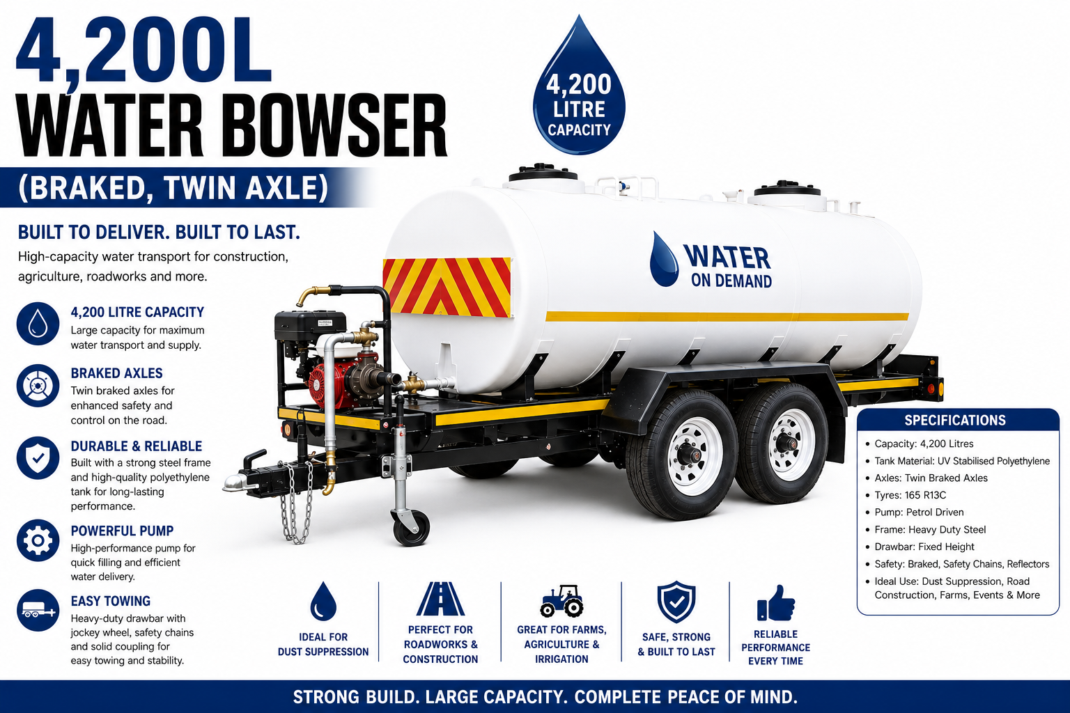 4,200L Water Bowser (Braked, Twin Axle)