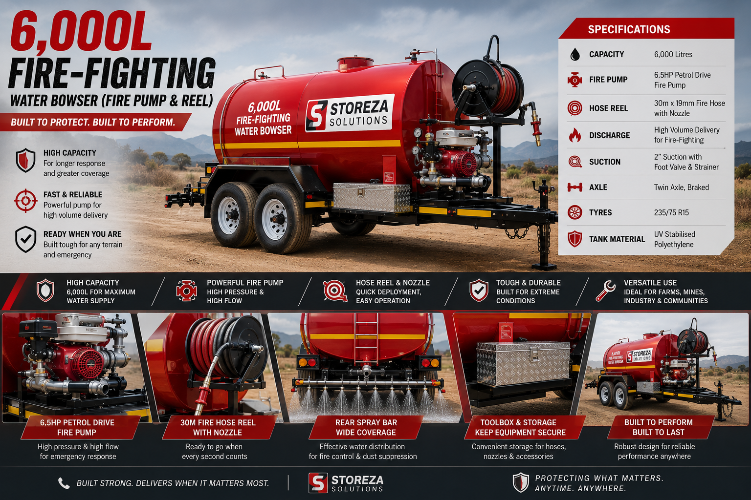 6,000L Fire Fighting Water Bowser (Fire Pump & Reel)