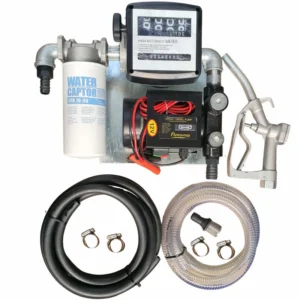 70lt – 12v Diesel pump kit with water absorbent filter – Fully assembled on wall-mount plate xe2x80x94 product photo